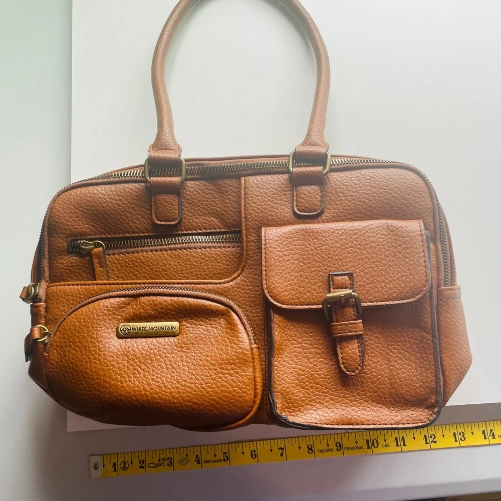 White Mountain Y2K Boho Pebble Vegan Leather Satchel Purse Hand Bag Multi Pocket